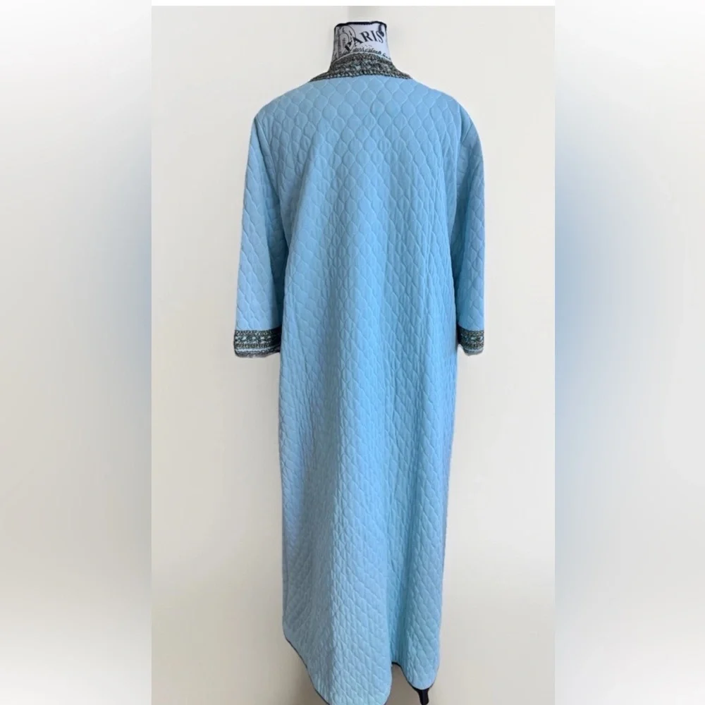 Vintage 70s Flobert Edwardian Baby Blue Bling Quilt Mod Long Robe House Coat - Picture 5 of 16